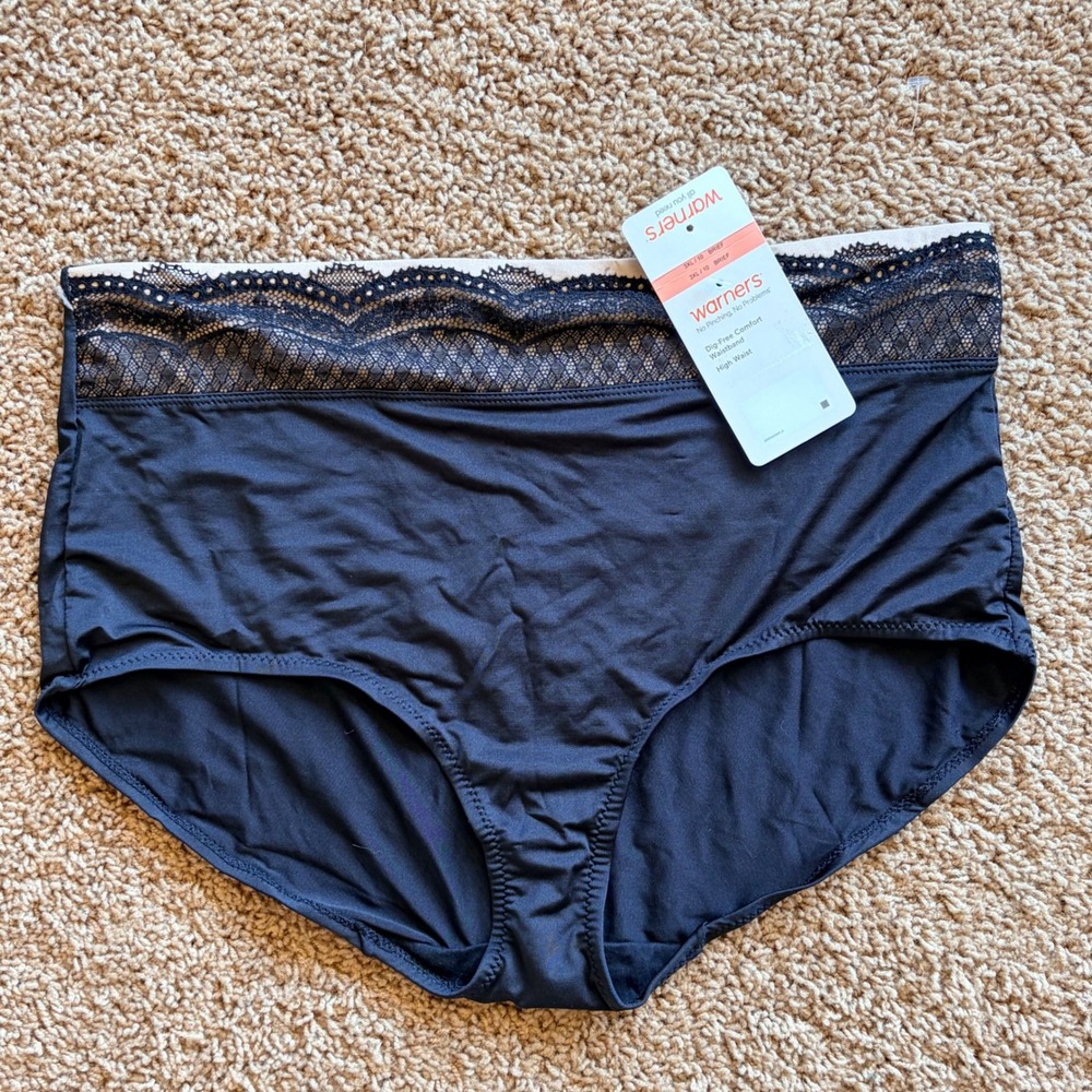 Warners Black High Waist Comfort Waistband Briefs Underwear Panties 3XL/10 NWT